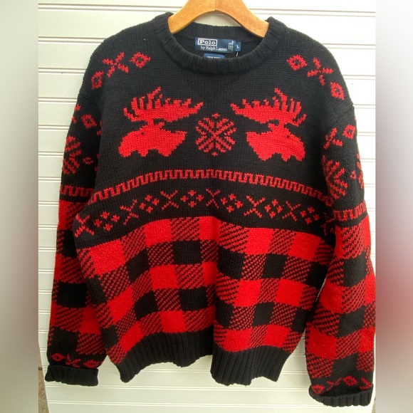 POLO Ralph Lauren Buffalo Check Moose Knit WOOL Sweater